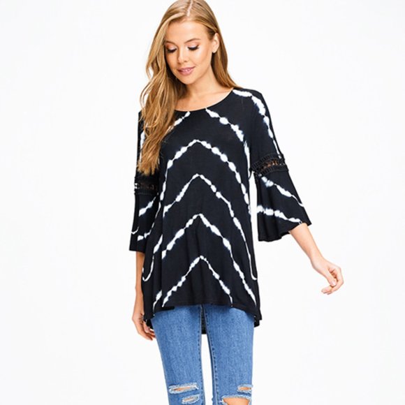 Lapis Tie Dye Crochet Trim Tunic Top - Picture 3 of 7